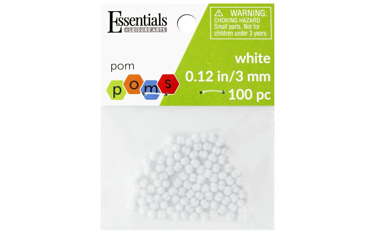 Essentials by Leisure Arts Pom Poms - White - 3mm - 100 piece pom poms arts  and crafts - white pompoms for crafts - craft pom poms - puff balls for  crafts